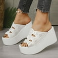 thumbnail image 2 of Xfvqtps Flatform Sandals Women Slide Thick Sole High Heels Peep Toe Hollow out Soft Sole Comfortable Non Slip Leather Beach Summer Slide Sandals White, 2 of 9