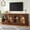 Walnut, variant on PORKISS Two-Tone TV Stand for 70", Vintage Media Console Cabinet with 4 Arched Tempered Glass Doors, Entertainment Center with Cable Management and Storage, Blue