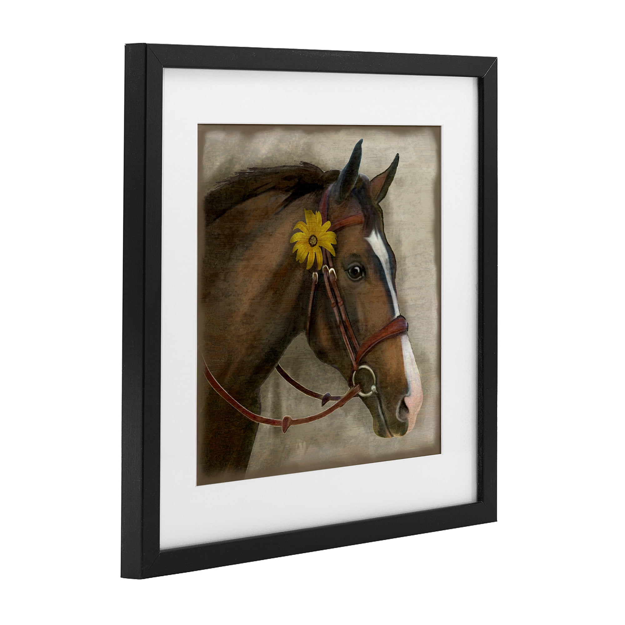 Stupell Industries Barnyard Horse with Daisy Black Framed Print Under Glass, design by Suzanne Nicoll