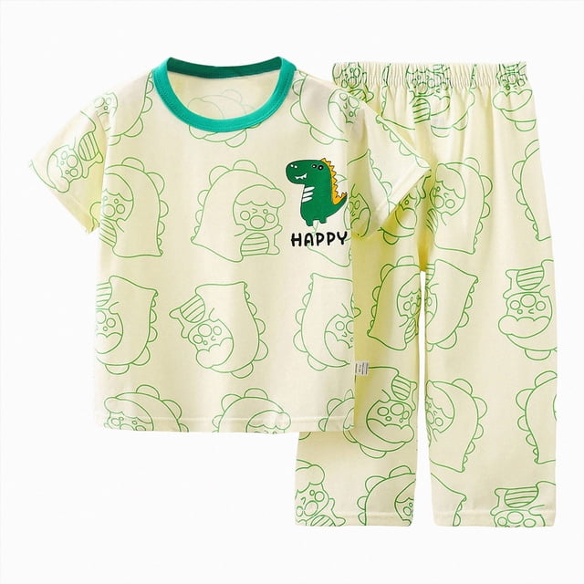 COMVALUE Pyjama pour Tout-Petites Filles, Ensemble 2 Pcs Pyjamas Ajustés à Manches Courtes Tenue de Nuit d'Été Vert Pâle pour Taille 3-4 Ans