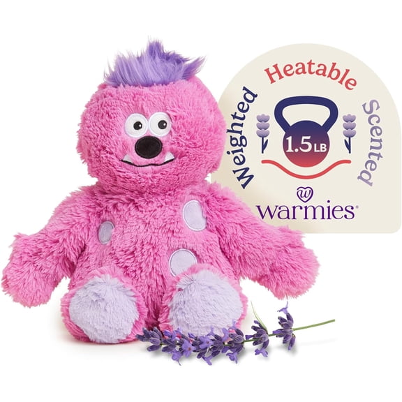 Warmies Microwavable Weighted Stuffed Animal, Lavender-Scented Pink Monster Plushie, 1.5 lbs