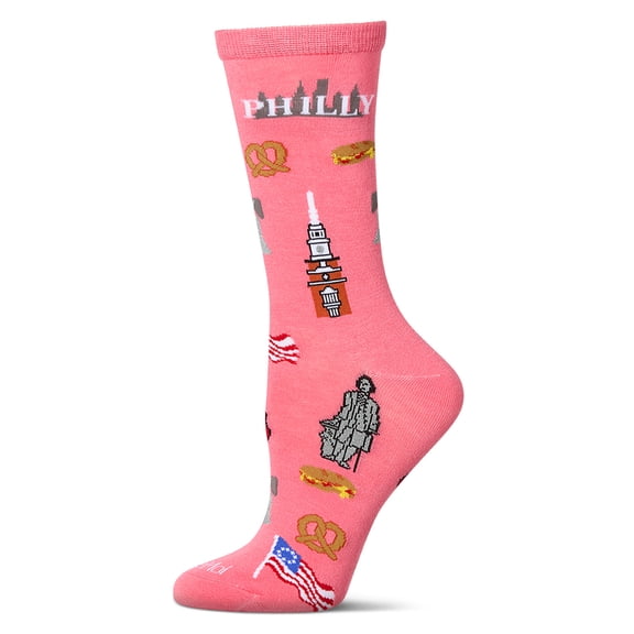 MeMoi Women's Philly Themed Rayon Blend Novelty Crew Sock - Womens - Female, 9-11, Pink Lemonade
