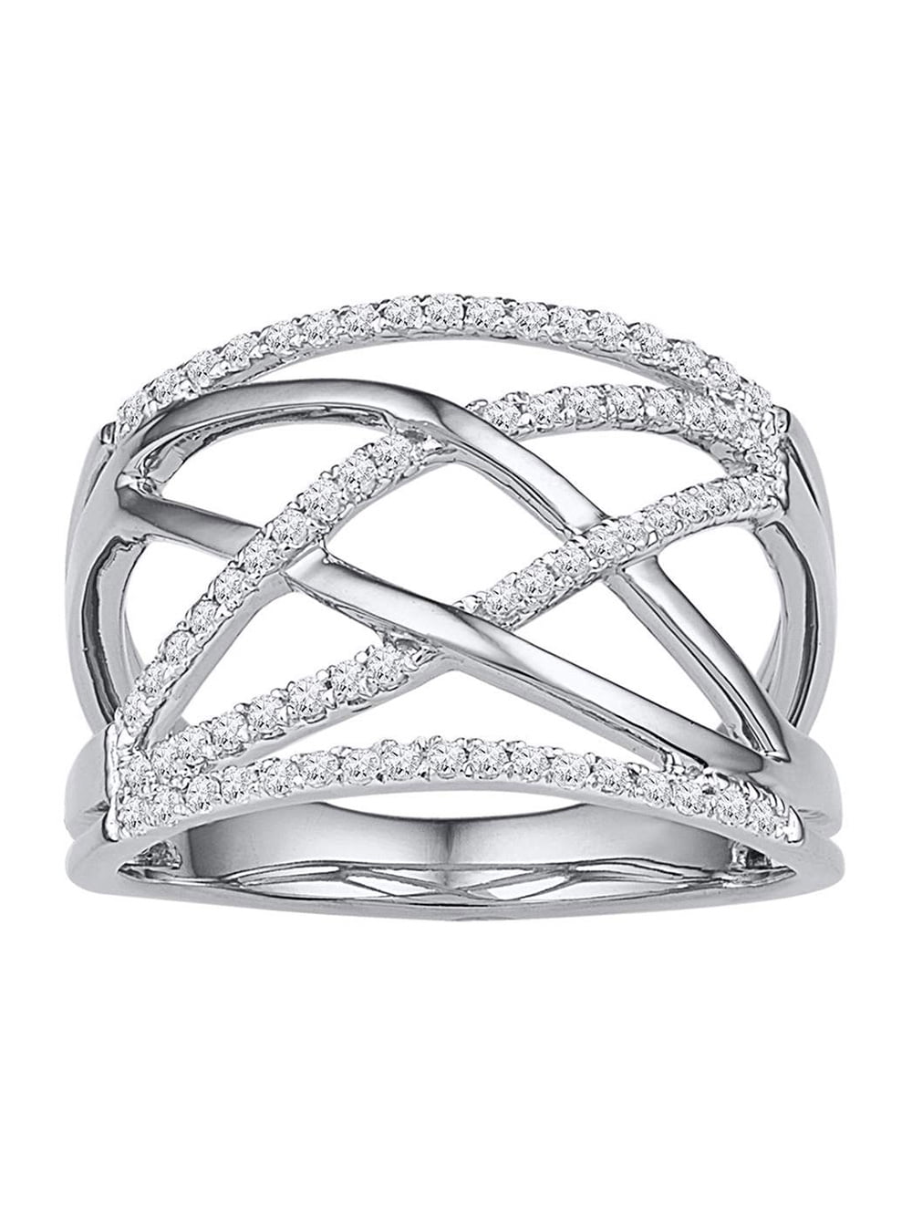 1324819229 Solid 10k White Gold Round Diamond Crisscross Crossover Band Ring 3/8 Cttw Jewel Tie Size 7