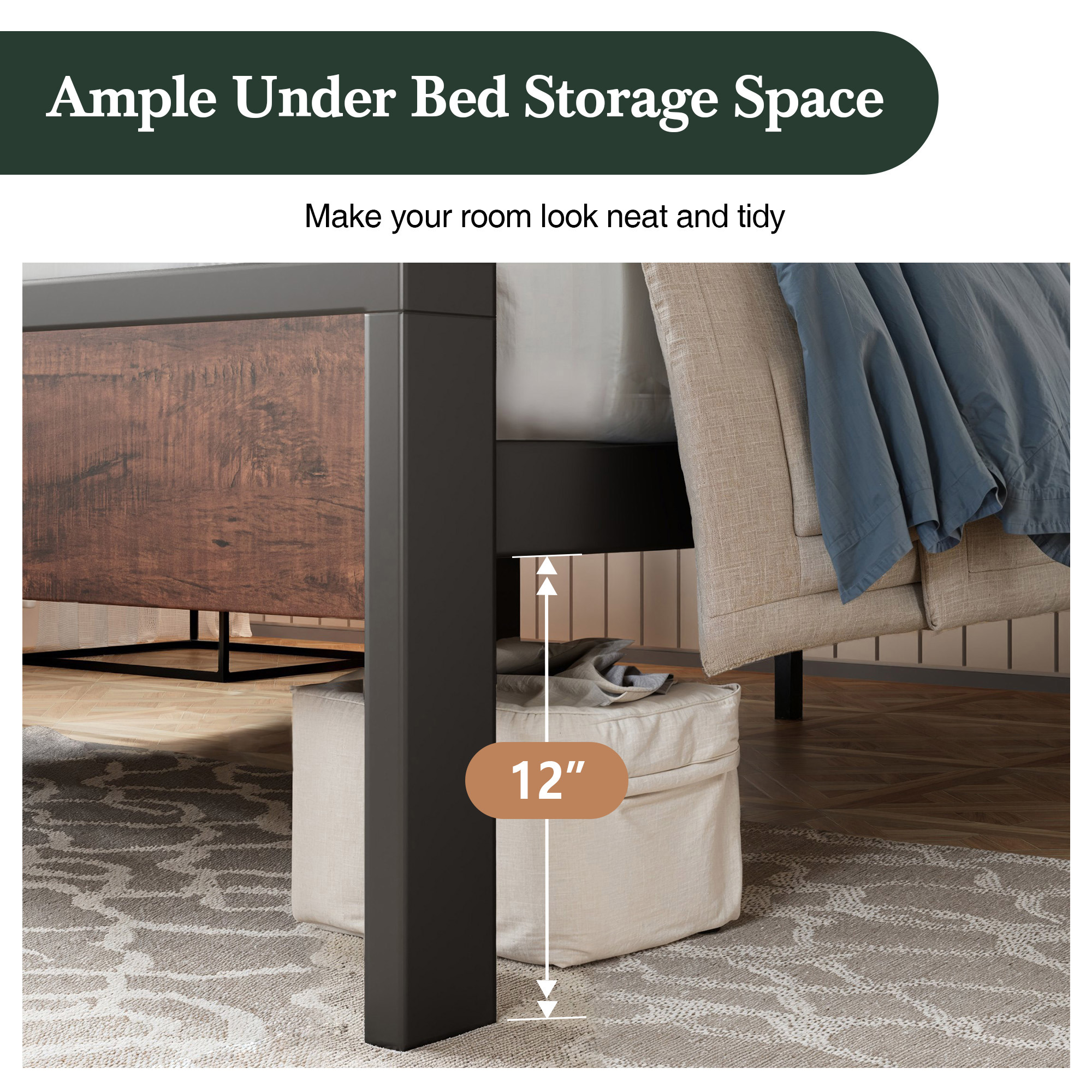Amolife Twin Size Bed Frame, Heavy Duty Metal Platform Bed with Wooden Headboard & Footboard, No Box Spring Needed, Mahogany