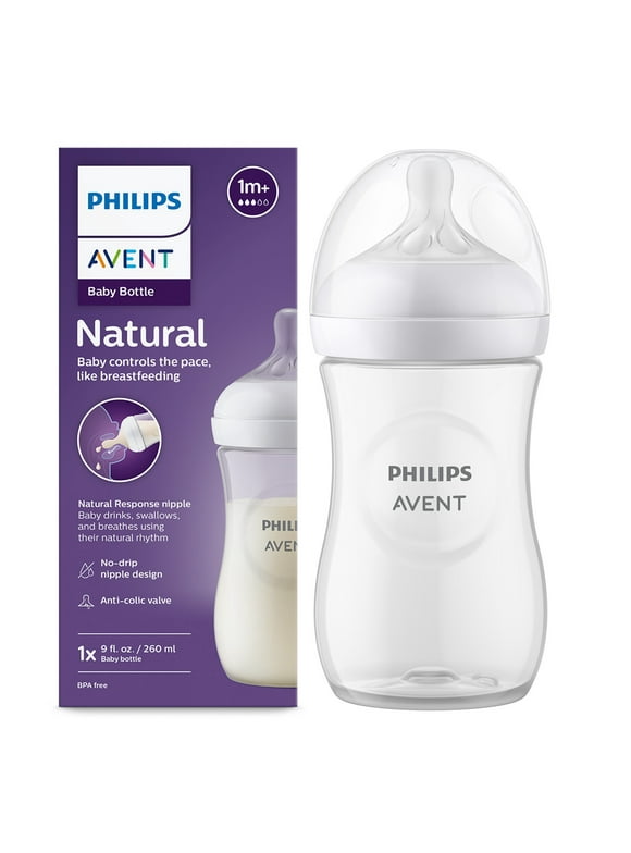 Philips Avent Natural Baby Bottle with Natural Response Nipple , Clear, 9oz, 1pk, SCY903/91
