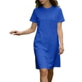 thumbnail image 2 of Women's Crew Neck T-Shirt Dress, Short Sleeve Relaxed Fit Straight Cut Mini Dress, Basic Casual Slimming Dress for Everyday Wear, Spring and Summer Outfits Blue L, 2 of 4