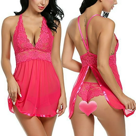 

Sexy Lingerie for Women Mesh Babydoll Chemise Floral Lace Deep V Neck Boudoir Lingerie Dress Sleepwear Slips Nightie Nightdress