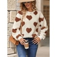 thumbnail image 6 of Women'S Plush Heart Print Loose Long Sleeve Round Neck Pullover Sweatshirt Fall Winter Outfits Khaki Love XXL, 6 of 9