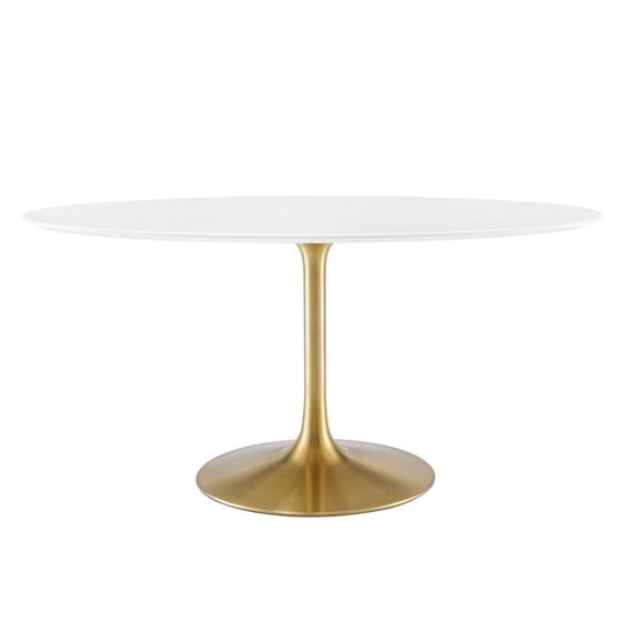Pemberly Row 60" Oval Wood & Metal Dining Table in Gold and White