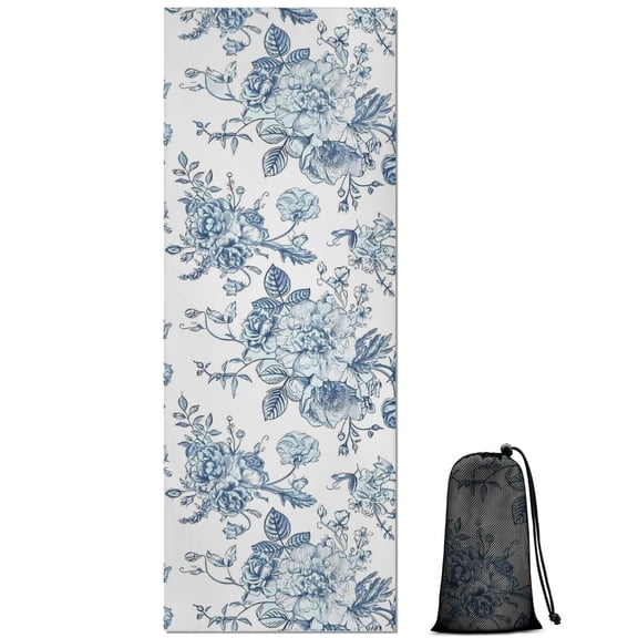 Pioneer Flower Floral Print Pattern Hot Yoga Mat Towel Non Slip for Hot Yoga - Quick-Drying Yoga Mat Cover with 4 Corner Pockets with Travel Bag - Hot Yoga Towel Non Slip 70"x26"