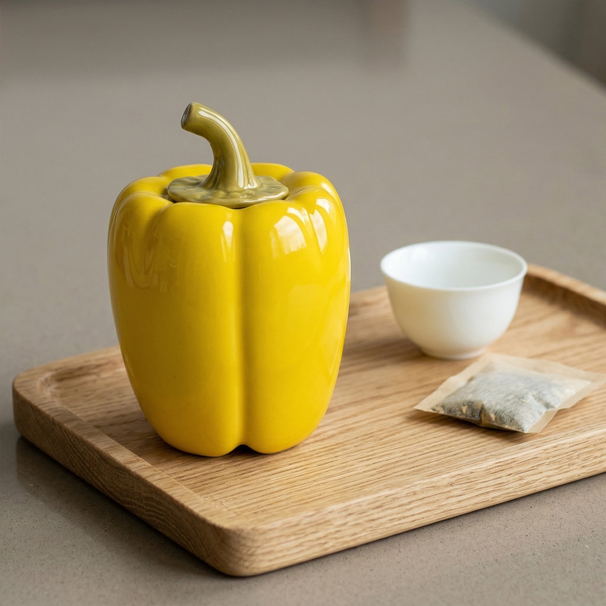 Unique Bargains Ceramic Chili Shaped Jar with Lid Cute Vegetable Jar for Decor Yellow