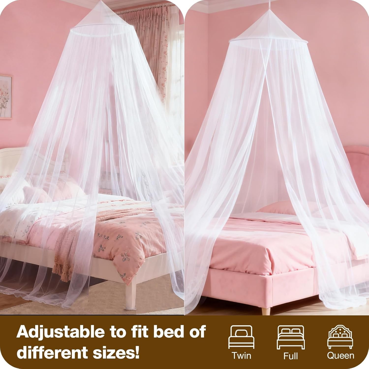 White Bed Canopy for Girls,Kids Princess Round Dome Bed Curtain, Dreamy Mosquito Netting for Girls, Bedroom Accessories, Ceiling Tent
