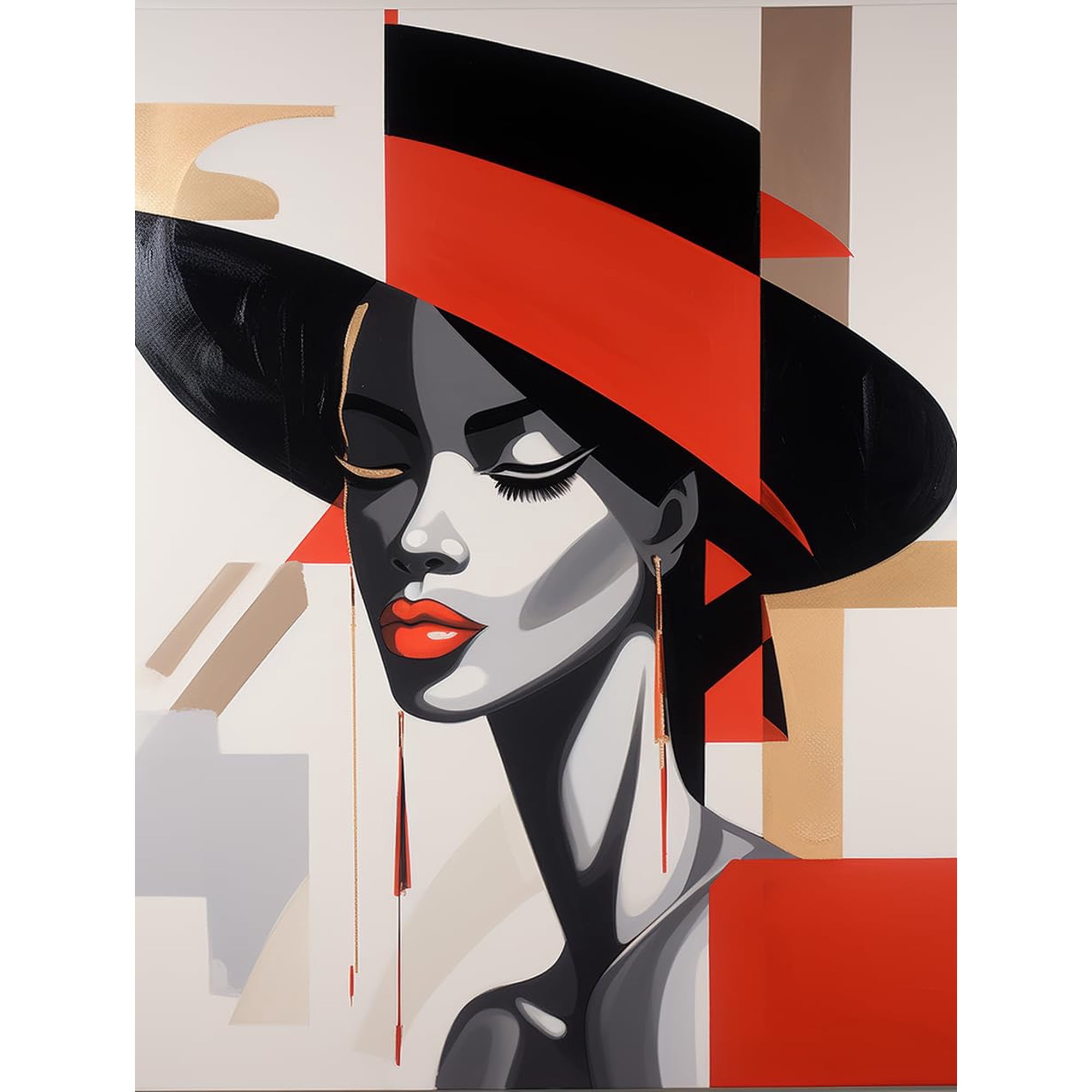 DIY Stamped Cross Stitch Kits for Beginners Easy Abstract African Woman Wear Red Hat 11CT Needlepoint Embroidery Counted Cross Stitch Kits Art Craft Wall Decoration and Gift 40x50cm(1)