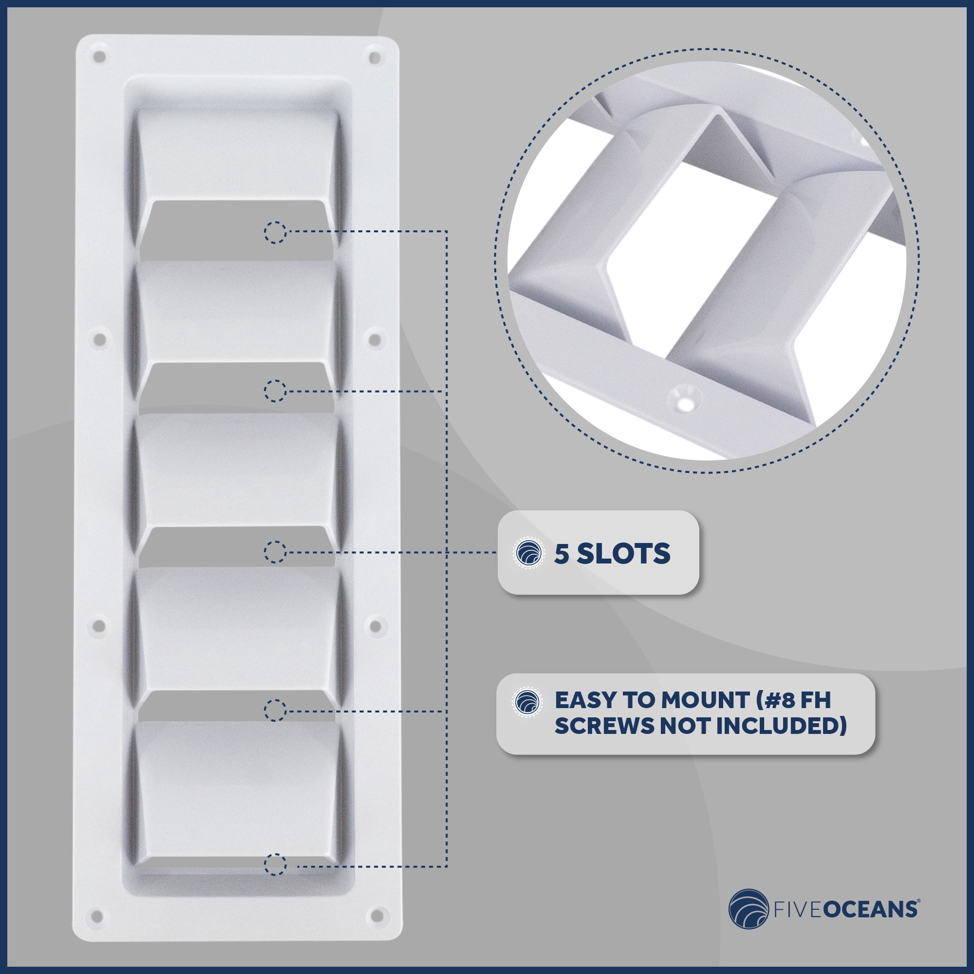 Five Oceans 5-Slotted Louvered Ventilators, 13-1/4-Inch x 4-3/4-Inch, White ABS Plastic, 2 Pack - FO106-M2