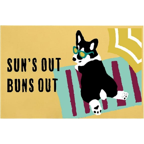 24*16inches Corgi Dog Doormat Welcome Sun's Out Buns Out Mat Funny Entryway Rug Non Slip, Washable Entrance Summer Beach Indoor Door Mats for Kitchen, Bathroom Front Porch Home Decor
