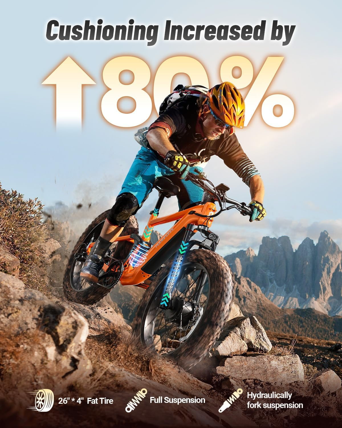 PUCKIPUPPY Electric Bikes for Adults Dual Motor E Bike 28 mph 1600W Peak 80Miles Range 26" Fat Tire Ebike 48V 20AH Battery E-Bike Full Suspension E-Mountain Bikes 8 Speed, Comply with UL2849 by SGS