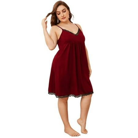 JANDEL Women Sexy Solid Color V-neck Plus Size Nightdress Nightgown ...