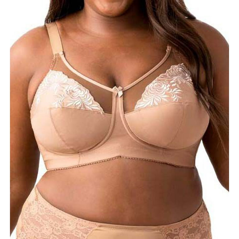 Women's Elila 1301 Embroidered Microfiber Wireless Soft-cup Bra (Mocha 42F)  