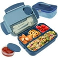 thumbnail image 1 of Lunch Box with 4 Compartment Sauce Cup Leakproof Bento Lunch Box Microwave Safe Bento Box Container Dishwasher Safe Reusable Food Storage Box with Utensil Set Storage Bag for Adults Kids, 1 of 7