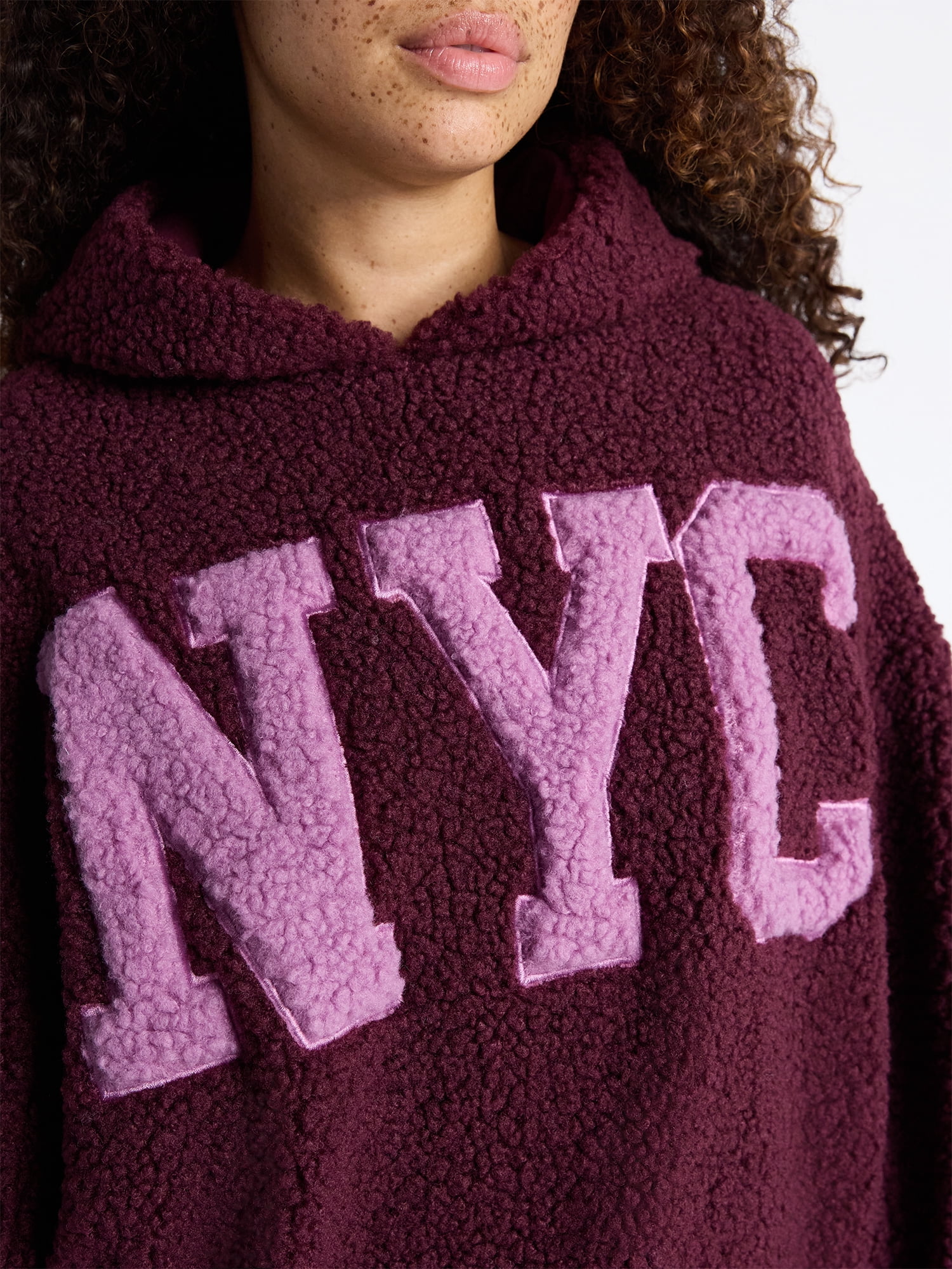 No Boundaries Embroidered Plush Pullover Hoodie, Women's