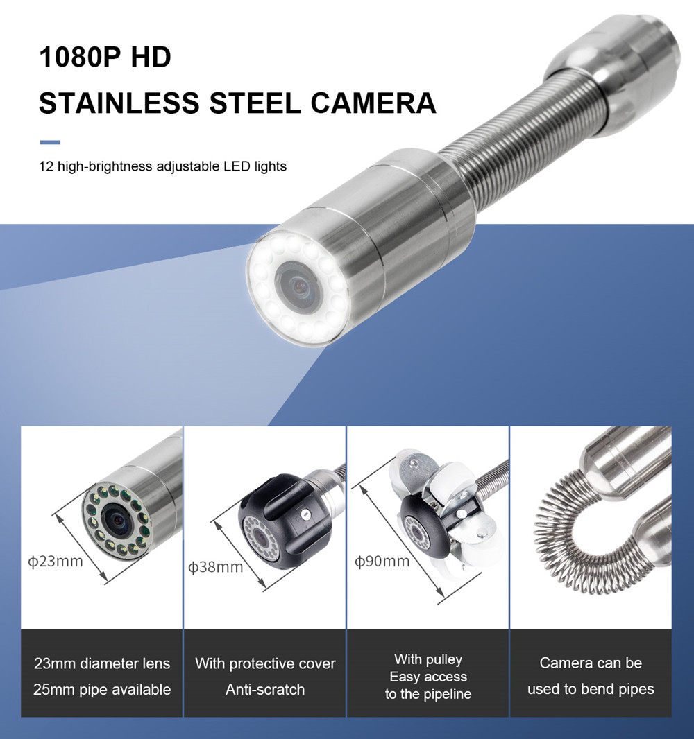 Sewer Camera 165FT, SYANSPAN Drain Sewer Industrial Endoscope Video Plumbing System with 9 Inch LCD Monitor 1000TVL DVR Recorder Snake Cam with 12pcs Adjustable Light (Include 8GB SD Card)