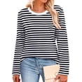 thumbnail image 2 of Womens Long Sleeve Shirts Striped Color Block Tops Fall Fashion Clothing Ribbed Crewneck Tee Blouses, 2 of 11
