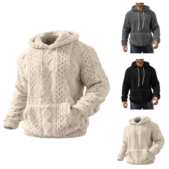 Hoodies for Men 2026 Fall Winter Long Sleeve Plain Lined Hooded Sweatshirt with Pockets Mens Pullover Top