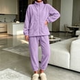 thumbnail image 6 of Womens Sherpa Fleece Pajamas Cozy Warm 2 Piece Fall Winter Outfits Soft Fluffy Loungewear Sets Mock Neck Zip Up Sweatshirt Jogger Pants with Pockets, Purple, S, 6 of 9