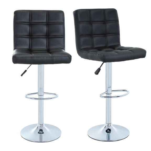 Black Bar Stool Set Of 2 Modern Swivel Counter Height Adjustable PU Leather Bar Chairs With Chrome Base