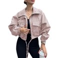thumbnail image 3 of TGSLY Utility Anorak Cropped Jacket for Women Lightweight Zip Up Long Sleeve Coat Oversized Adjustable Drawstring Hem Solid Color Jacket with Pockets M, 3 of 6