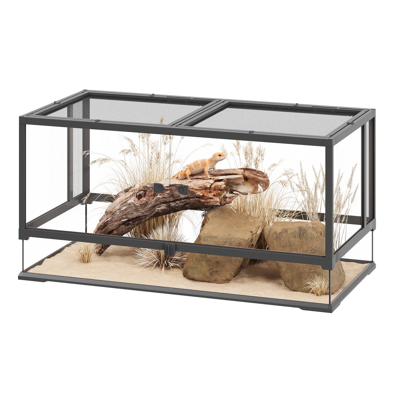 Sobremesa 50 Gallon Reptile Terrarium with Top Screen Ventilation, Front Opening Snake Habitat with Heating Pad Space & Sliding Cable Outlet for Leopard Geckos