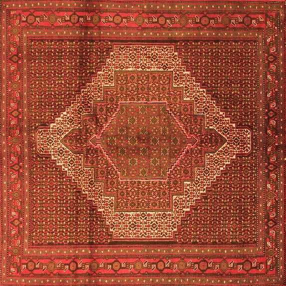 Ahgly Company Indoor Square Medallion Orange Traditional Area Rugs, 5' Square