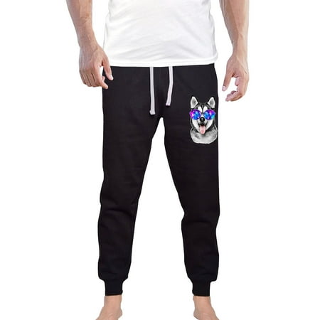 Men's Galaxy Glasses Husky KT B1296 Black Fleece Gym Jogger Sweatpants X-Large Black