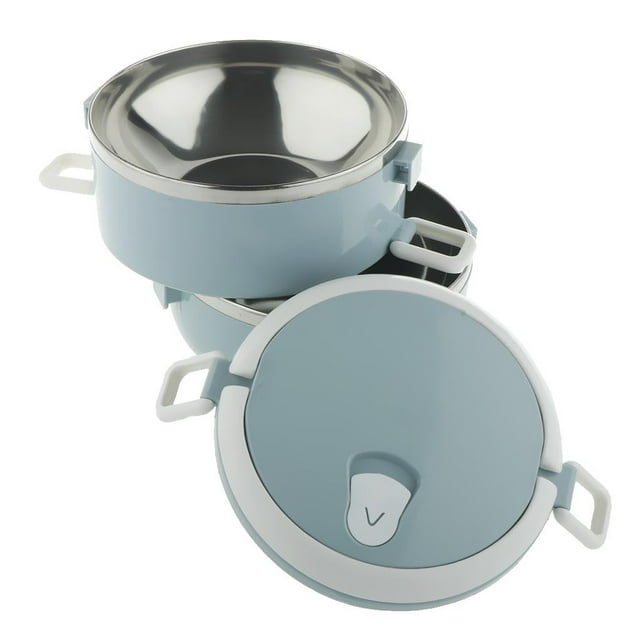GUOOL Plateau de Rangement Alimentaire Isolé en Acier Inoxydable à 2 Niveaux, 3 Choix de Couleurs Bleu01