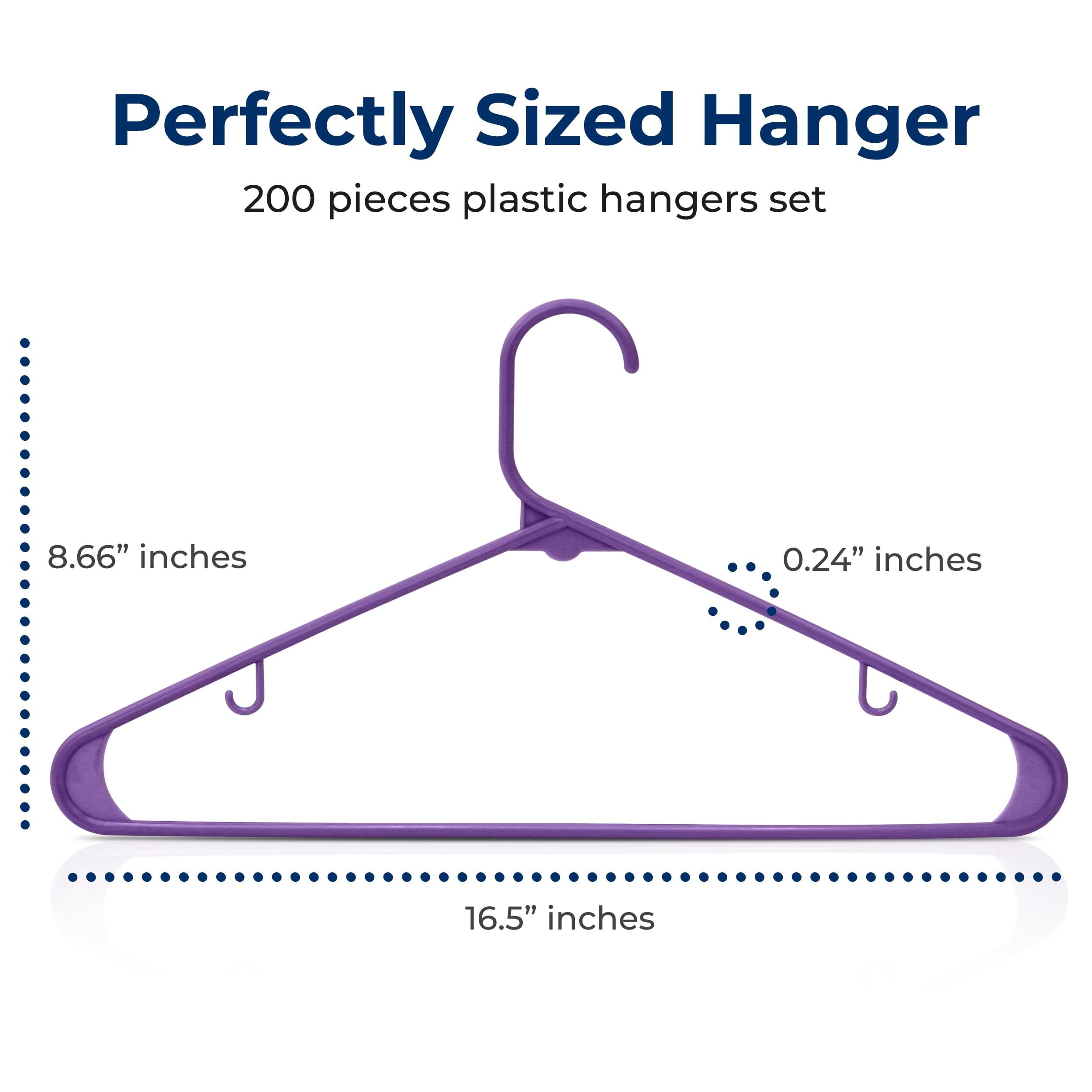 SereneLife 200 Pack Plastic Hangers, Non-Slip, Space-Saving Closet Organizers, Durable and Strong for Shirts, Sweaters, Hoodies, Kids Clothes & Dresses, Ultra-Thin, Lightweight
