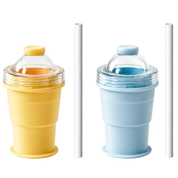 2 Pcs 2-in-1 Collapsible Silicone Ice Ball Maker Cup, Reusable Portable Ice Sphere Model with Straw for Whiskey Coffee, Leakproof Travel Tumbler for Camping