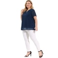 thumbnail image 3 of Women's Plus Size Blouses Pin Dots Round Neck Cute Basic Top Navy Blue 1X, 3 of 7