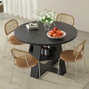 43.3-59 Extendable Round Dining Table for 4-8, Mid Century Modern Wooden Round Table with Removable Leaves Space Saving, for Kitchen Living Room