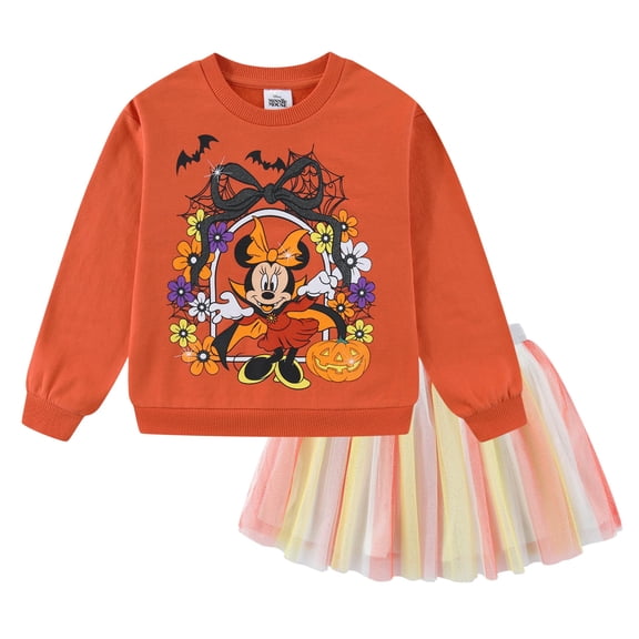 Disney Minnie Mouse Halloween Pullover Sweatshirt and Tulle Skirt Set (Girls), 2 Piece Set, Sizes 2T-7