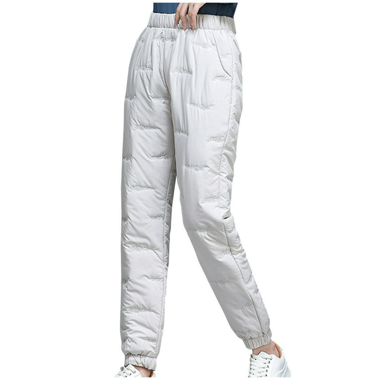 Women's Winter Warm High-Rise Quilted Windbreaker Puffer Down Pant  Compression Loose Outdoor Ski Snow Pants Trousers 