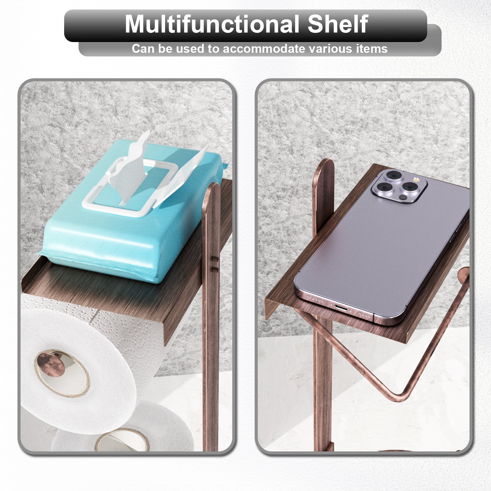 KASUNTO Toilet Paper Holder Free Standing, Toilet Paper Stand Storage with Reserve and Shelf, (Oil Rubbed Bronze)