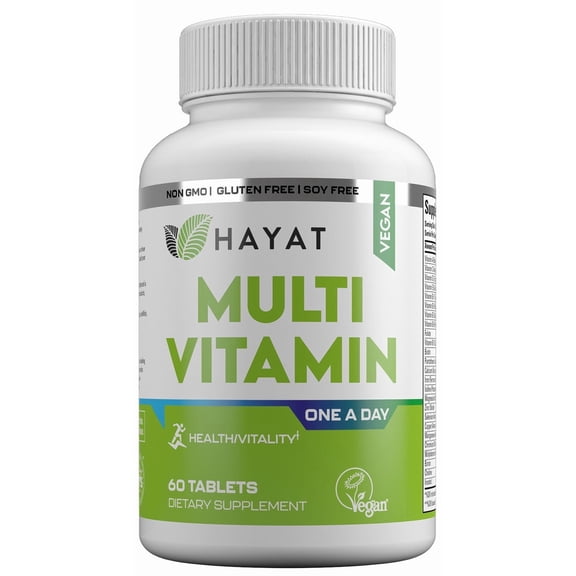 Hayat Vitamins Vegan Natural A-Z Multivitamin & Mineral Supplement, Certified Halal, 60 Tablets
