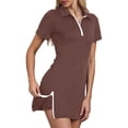 thumbnail image 2 of 2 Piece Short Sets for Women Summer Dressy Summer Vacation Beach Outfits Loungewear Slim Fit Stretch Zipper Short Sleeve Short Sport Set Matching Outfits, 2 of 3
