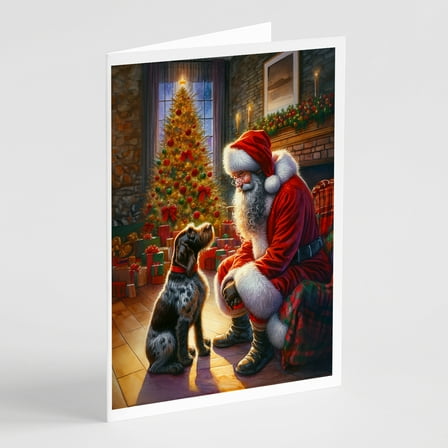 German Wirehaired Pointer and Santa Claus Greeting Cards Pack of 8 7 in x 5 in