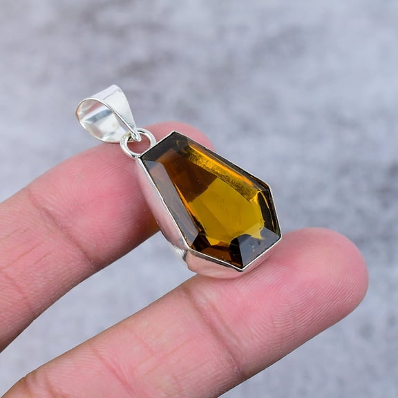 Honey Topaz Gemstone Handmade 925 Steling Silver Jewelry Pendant 1.58"
