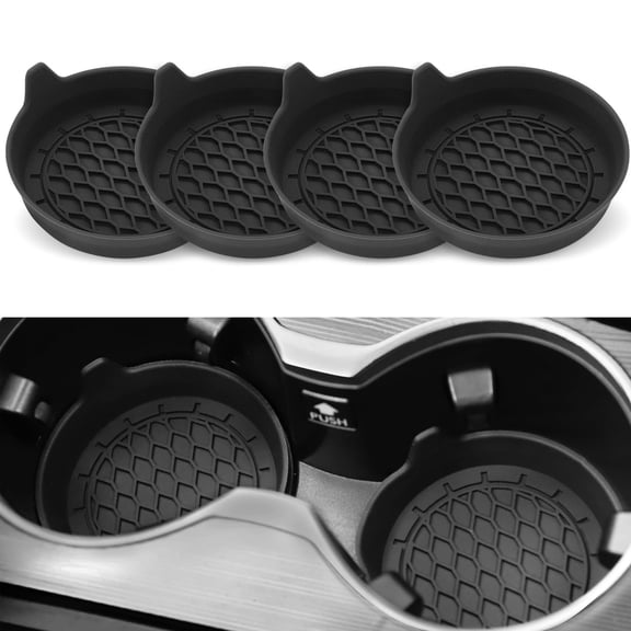 Universal Car Cup Holder Coaster, 4Pack Non-Slip Silicone Coaster Mats for Drink Placement 3.23 Inch (Black)