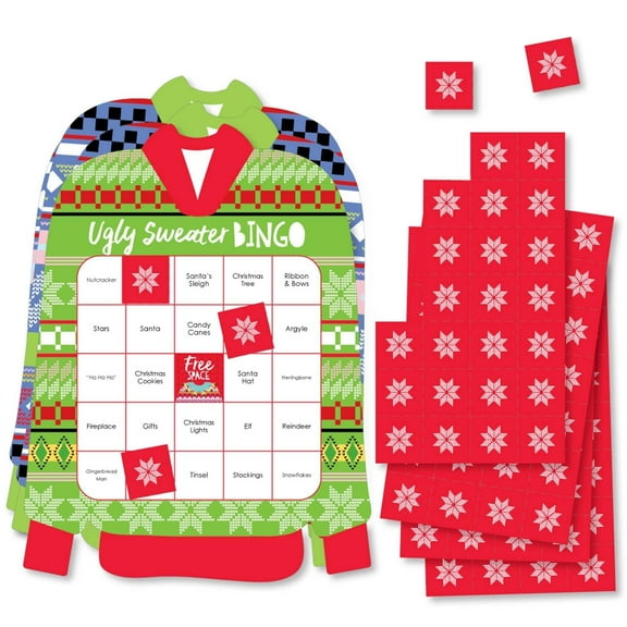 Big Dot of Happiness Wild and Ugly Sweater Party - Bar Bingo Cards and Markers - Holiday and Christmas Animals Party Shaped Bingo Game - Set of 18