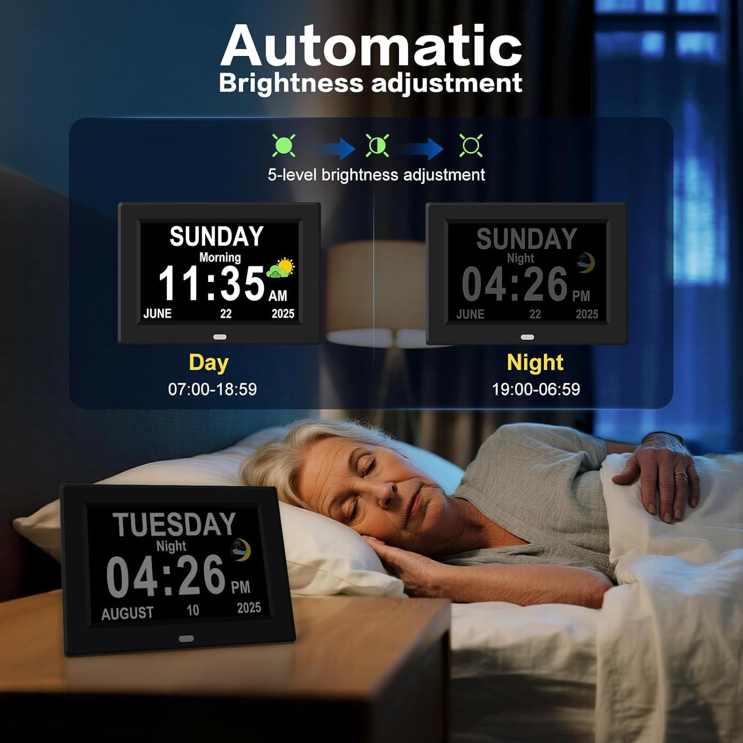 11 Inch Large Display Digital Alarm Clock for Seniors with Date Day Calendar 12 Alarms Auto Dimmer Remote Control Desk Clock