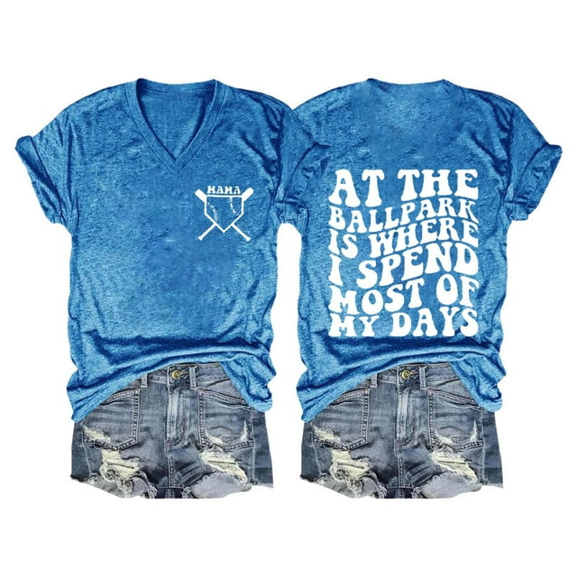 T-Shirt à Manches Courtes pour Femmes Articles en Liquidation T-Shirt Mélangé pour Femmes T-Shirt pour Femmes au Terrain de Baseball C'est Là Où Je Passe la Plupart de Mes Journées T-Shirt à Imprimé Baseball