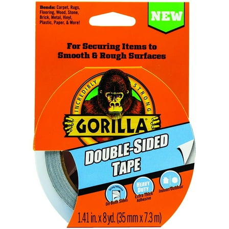 Gorilla Double-Sided Tape, 1.41" x 8yd, Gray, Pack of 1,100925